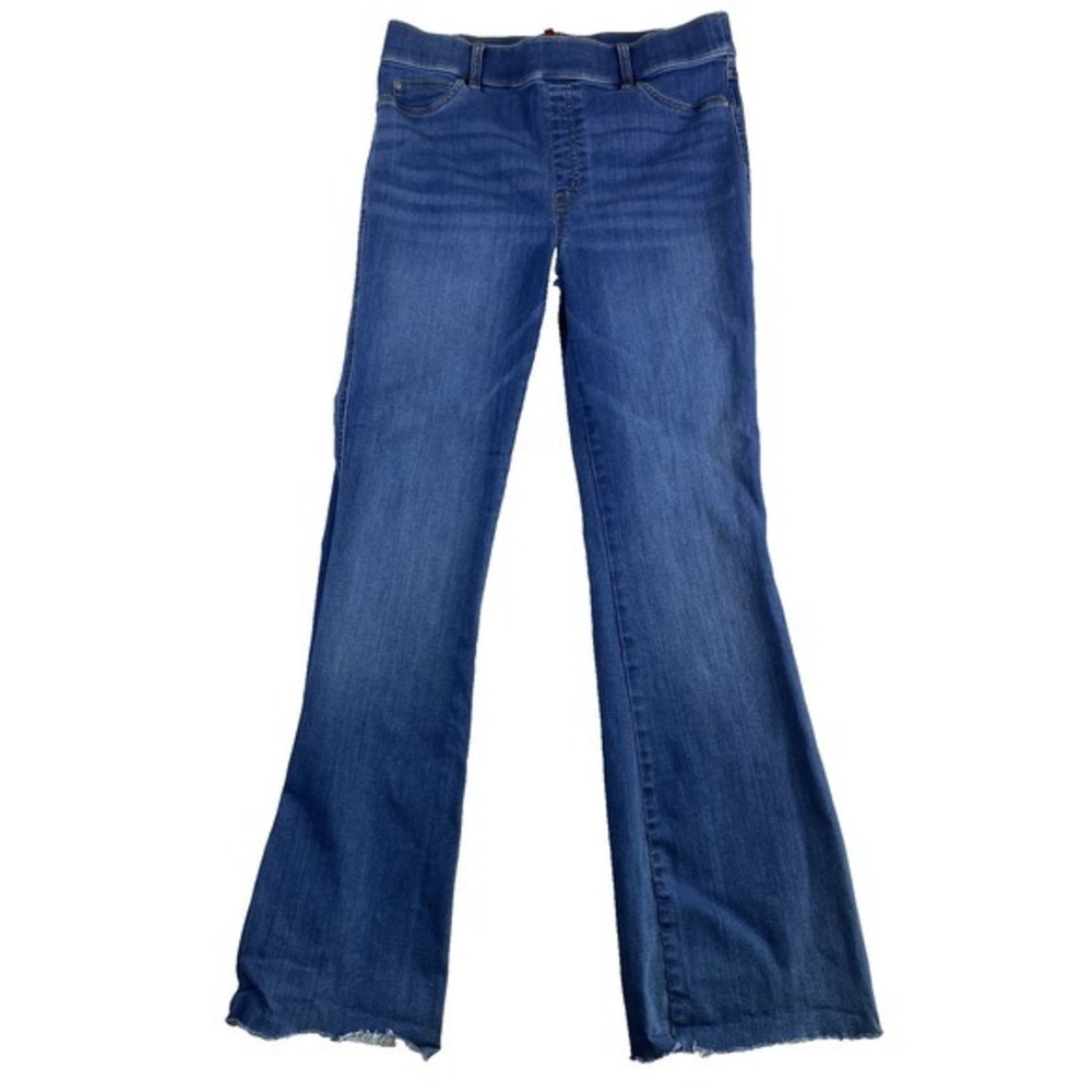 SPANX Flare Jeans Women Sz XL (32x32) Medium Wash Elastic‎ Waist Western Raw hem